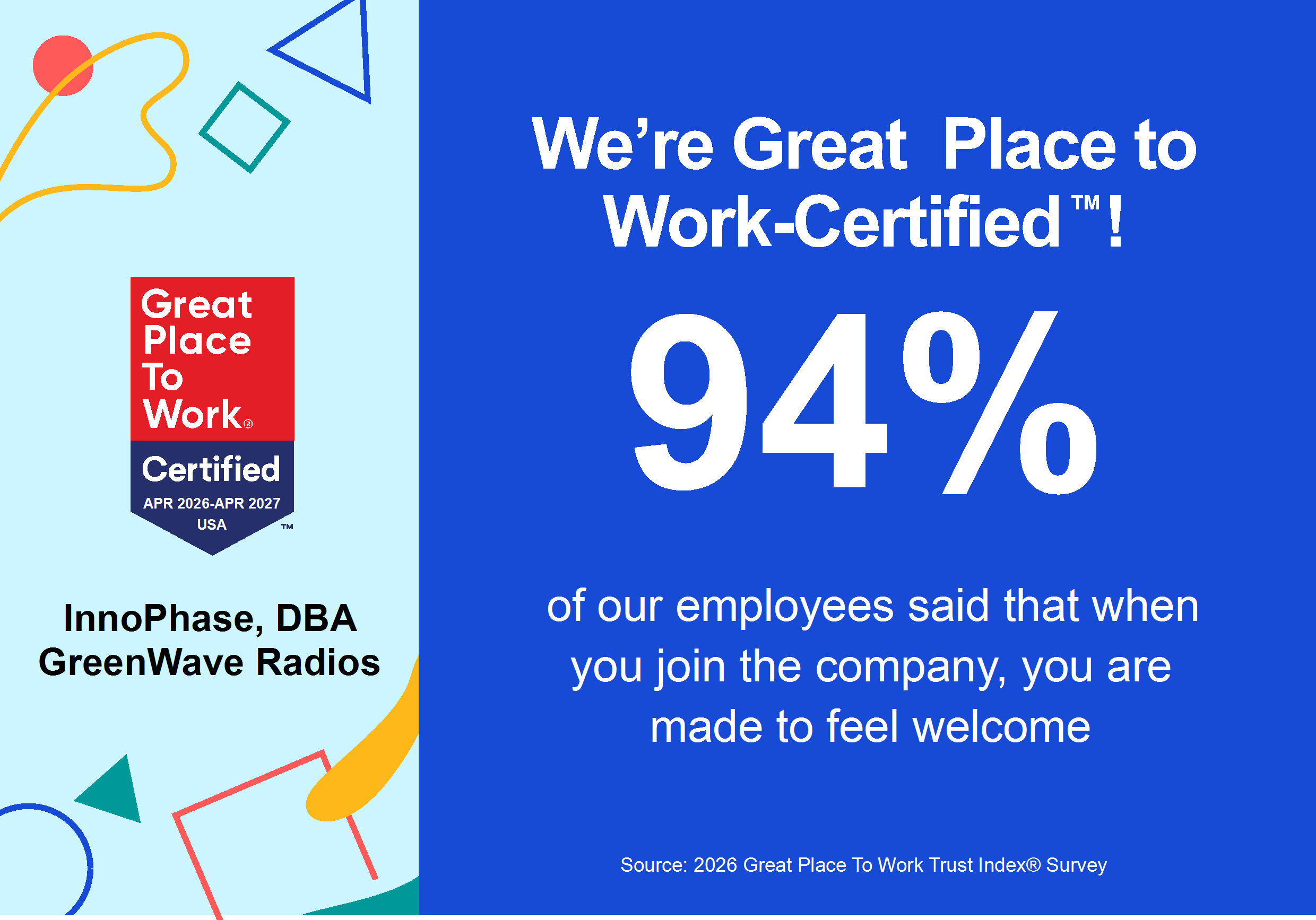 We are Great Place to Work certified